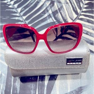 Judith Leiber Sunglasses! Amazing Barbie pink. She’ll crystals on the temples